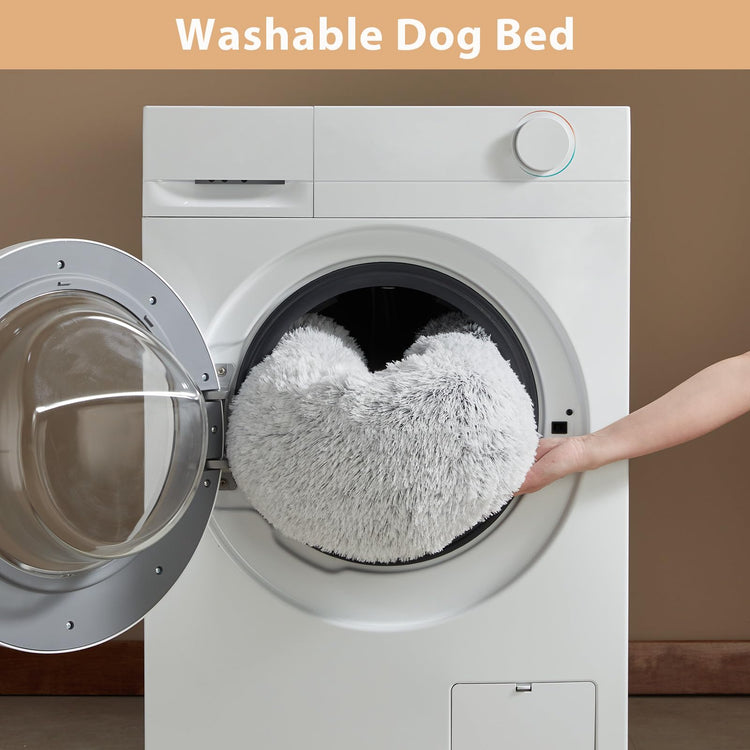 WNPETHOME Calming Dog Bed & Cat Bed, Anti-Anxiety Donut Small Dog Bed, Fluffy Faux Fur Cats Cushion Puppy Bed for Small Pets and Cats (24 x 24 inch, Light Coffee)