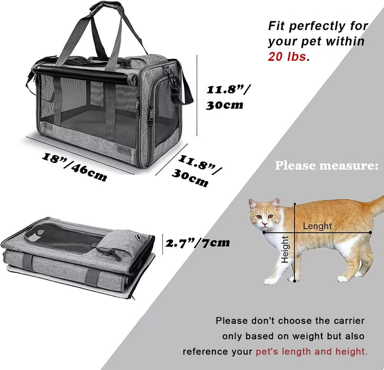 GAPZER Pet Carrier for Large Cats, Soft-Sided Cat Carrier for Medium Big Cats and Puppy up to 20lbs, Washable Dog Carrier Privacy Protection for Home Outdoor Travel