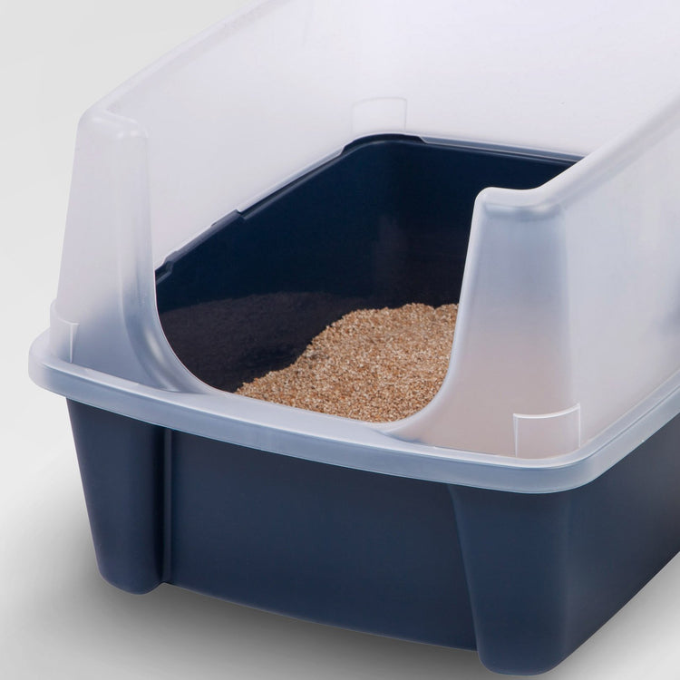 IRIS USA Cat Litter Box Large Open Top with High Sided Walls Tall Scatter Shield Scoop Included Easy Clean Plastic Pan Stain Resistant for Big Cats Kittens Indoor Multi-Cat Households