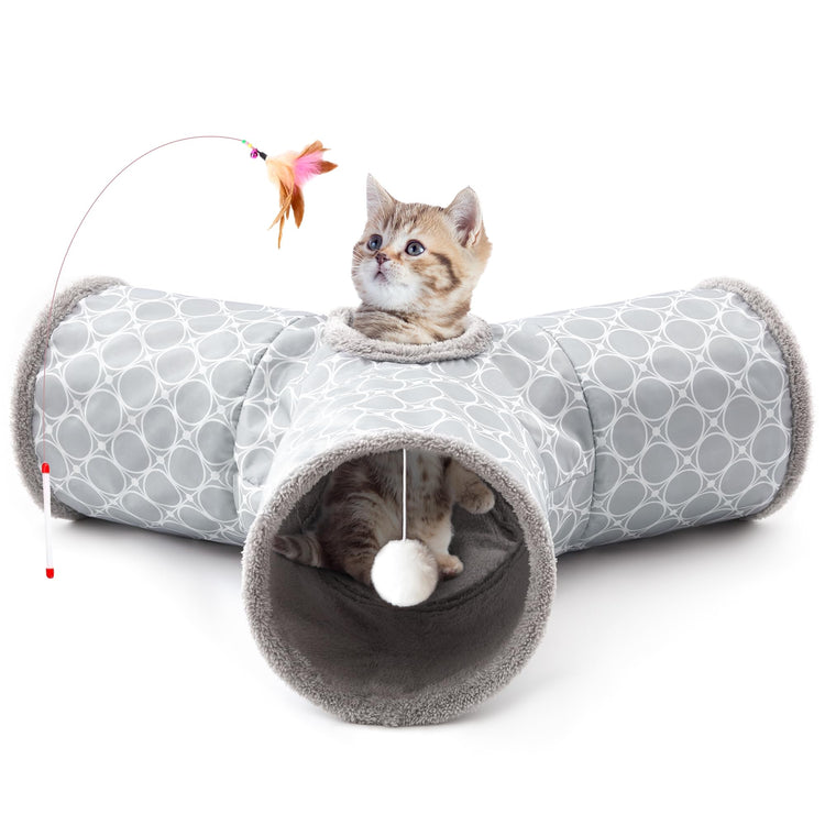 Tempcore Pet Cat Tunnel Tube Cat Toys 3 Way Collapsible, Tunnels for Indoor Cats，Kitty Bored Peek Hole Toy Ball Cat, Puppy, Kitty, Kitten, Rabbit