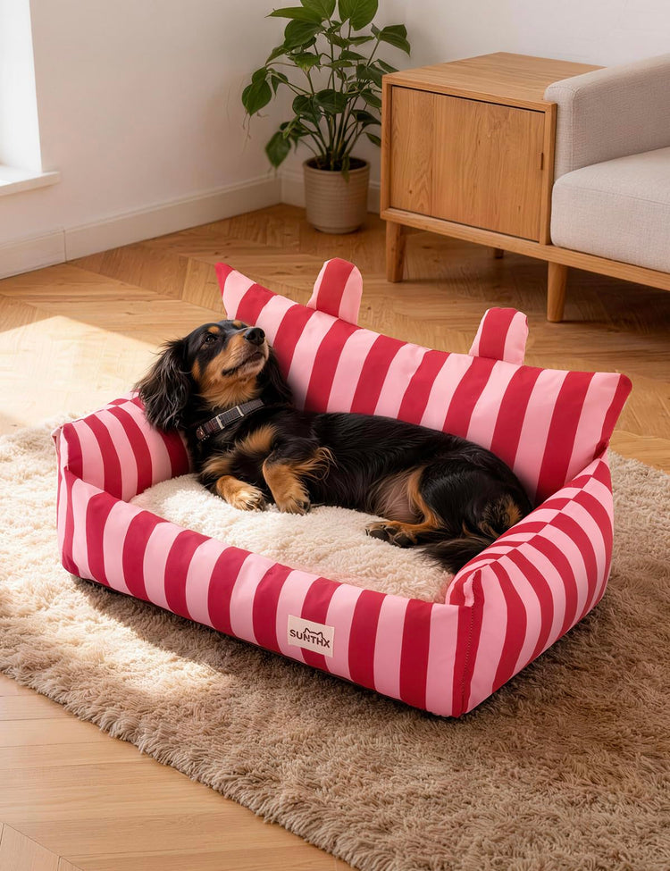 Cat Couch, Reversible Pet Bed for Indoor Cats – 2-Sided Cat Sofa with Oxford Fabric and Plush Fleece, Washable Small Dog Couch for Puppies and Senior Pets, Non-Slip Bottom, 28 inch, Pink Brown