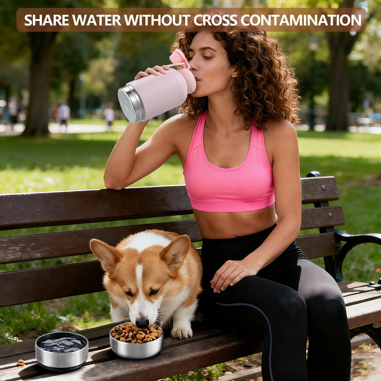 Cibaabo Insulated Dog Water Bottle with 2 Bowls, 32oz Travel Stainless Steel Double Wall Thermos, Portable Pet Dispenser, Gifts for Puppy Small Medium Dogs Walking Hiking and Camping