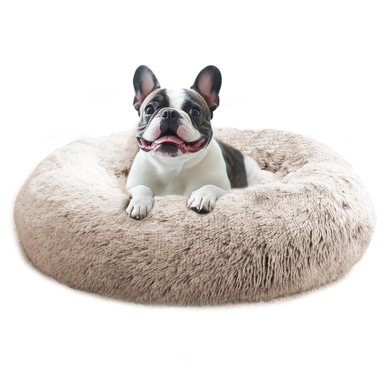 JOLLYVOGUE Small Dog Bed, Calming Dog Beds for Small Dogs & Indoor Cats - 20 Inches Donut Washable Cat Bed for Kittens & Puppies, Round Fluffy Plush Faux Fur Pet Beds(Smoke Grey)