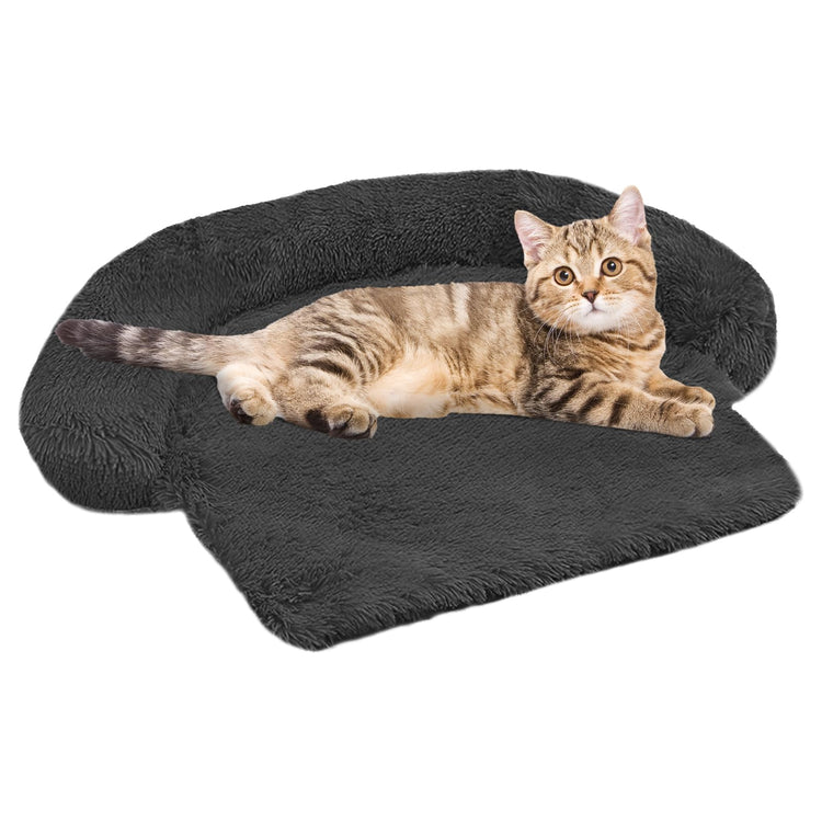 Calming Dog Bed Fluffy Plush Dog Mat for Furniture Protector with Removable Washable Cover for Large Medium Small Dogs and Cats (Small(35x31x5), Light Grey)