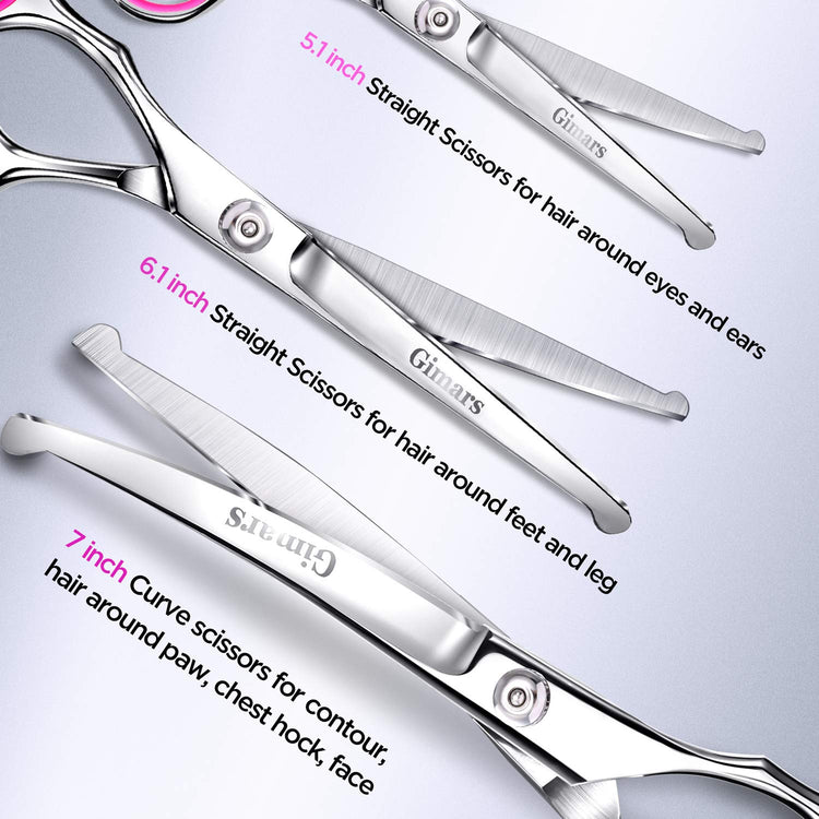 Gimars Titanium Coated Professional 6 in 1 4CR Stainless Steel Dog Grooming Scissors with Safety Round Tip, Heavy Duty Pet Grooming Scissor for Dogs, Cats and Other Animals