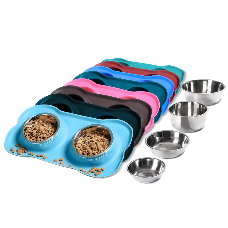 Hubulk Pet Dog Bowls 2 Stainless Steel Dog Bowl with No Spill Non-Skid Silicone Mat + Pet Food Scoop Water and Food Feeder Bowls for Feeding Small Medium Large Dogs Cats Puppies (Small, Blue)