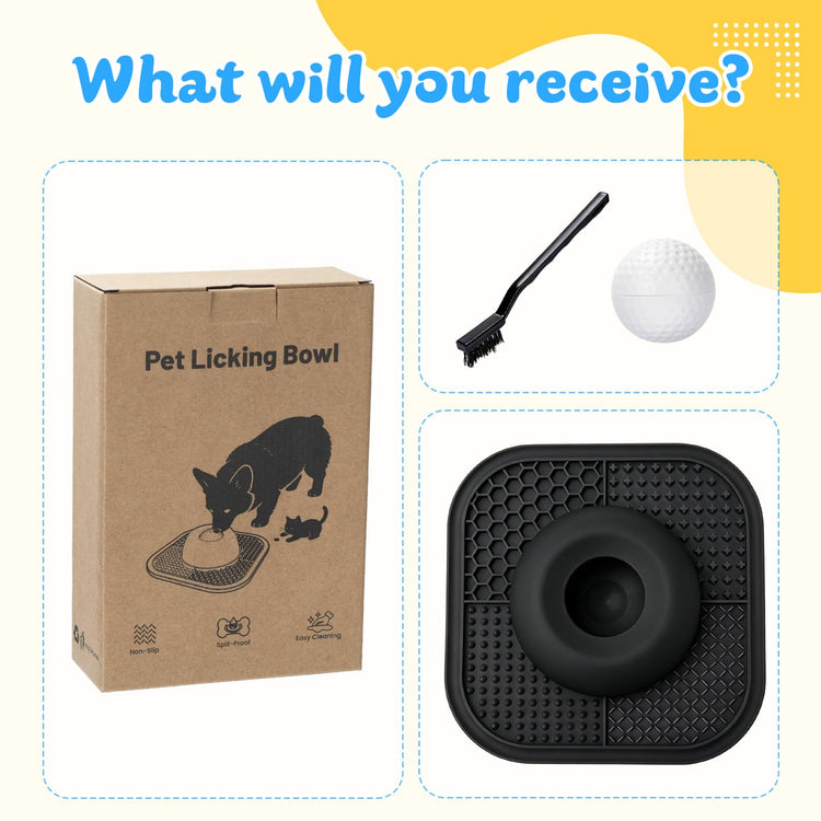 Slow Feeder Dog Bowls & Lick Mat for Liquid and Thick Treat, Anti-Slip Dog Lick Bowl with Interactive Rolling Ball, 5/6 Cup Pup Licking Toy for Large Medium Small Dogs and Cats Blue