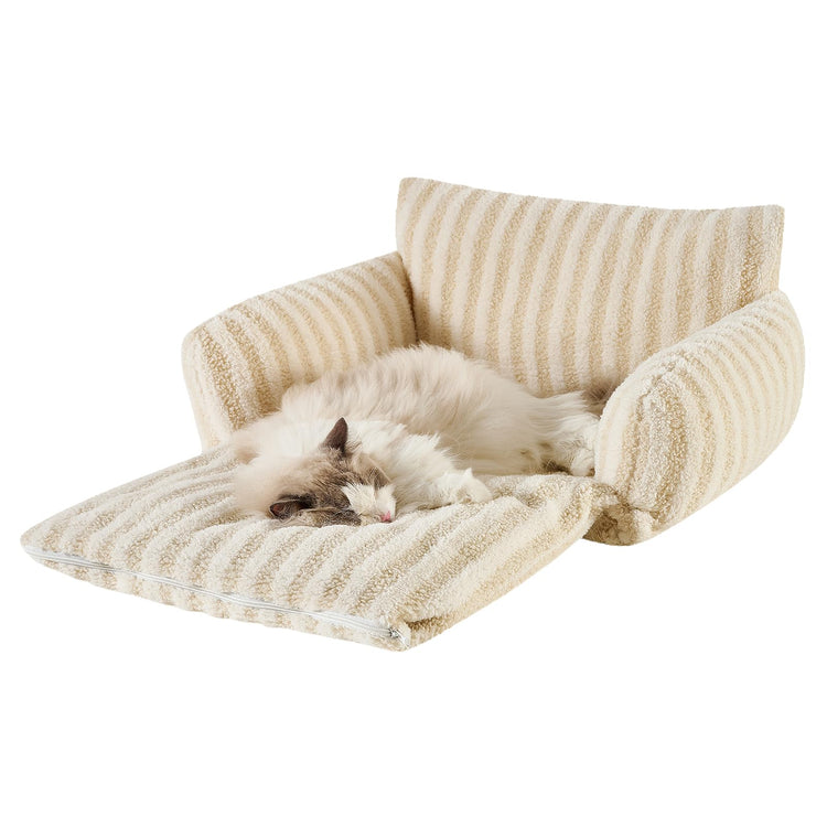 Hollypet Cat Bed Fluffy Plush Multifunctional Double-Layer Machine Washable Soft Warming Kitty Pet Couch Orthopedic Nest Beds for Small Cats Kitten and Dogs up to 13lbs, Khaki(25x20x13 inch)