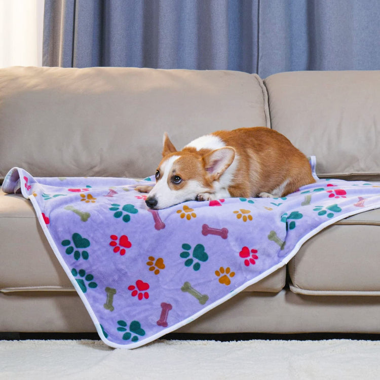 Luciphia 1 Pack 3 Blankets Fluffy Premium Fleece Pet Blanket Flannel Paw Printed Throw for Dog Cat(Small 23x16'', Grey/Brown/Blue)