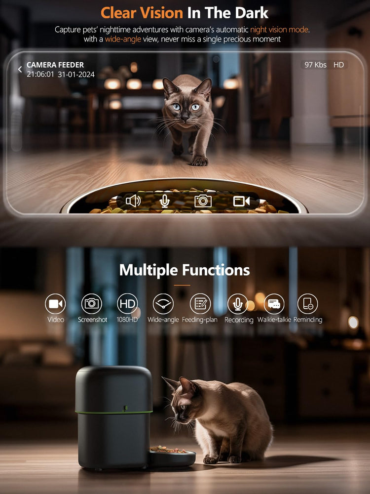 Yuposl Automatic Cat Feeders - 2L Cat Food Dispenser Easy to Use, Timed Automatic Pet Feeder with Over 180-day Battery Life, 1-6 Meals Dry Food Programmable Portion Control Also for Dogs
