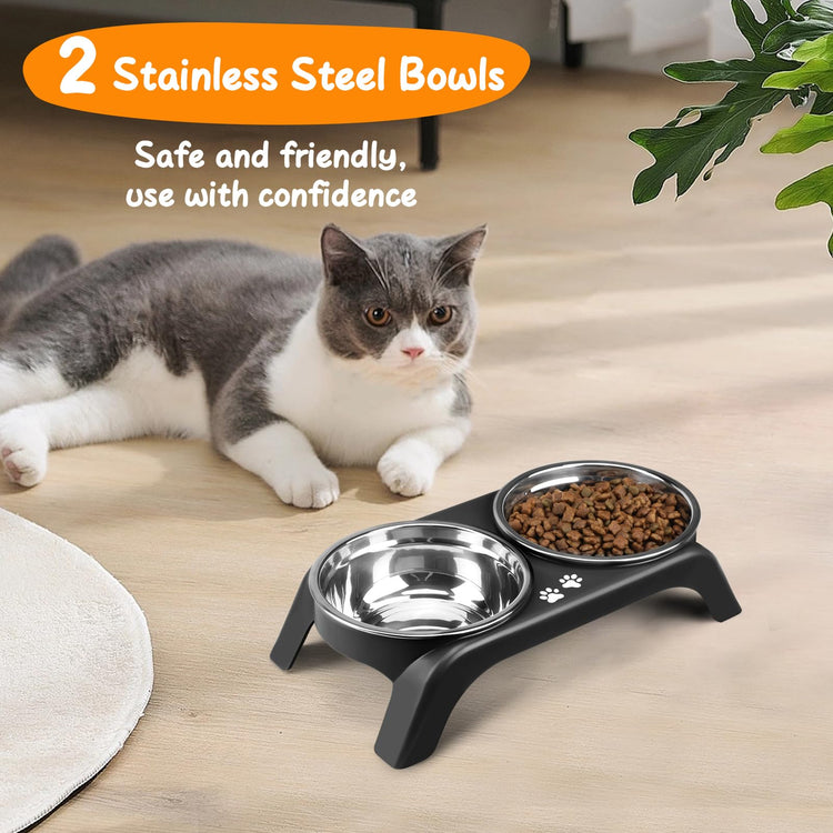 COMESOON Elevated Dog Bowls, 4 Height Adjustable Raised Bowl Stand with 2 Thick 50oz Stainless Steel Food Bowls Non-Slip Feeder Adjusts to 3.7'', 9.2'', 10.75'', 12.36'' Black, (DB-W01)
