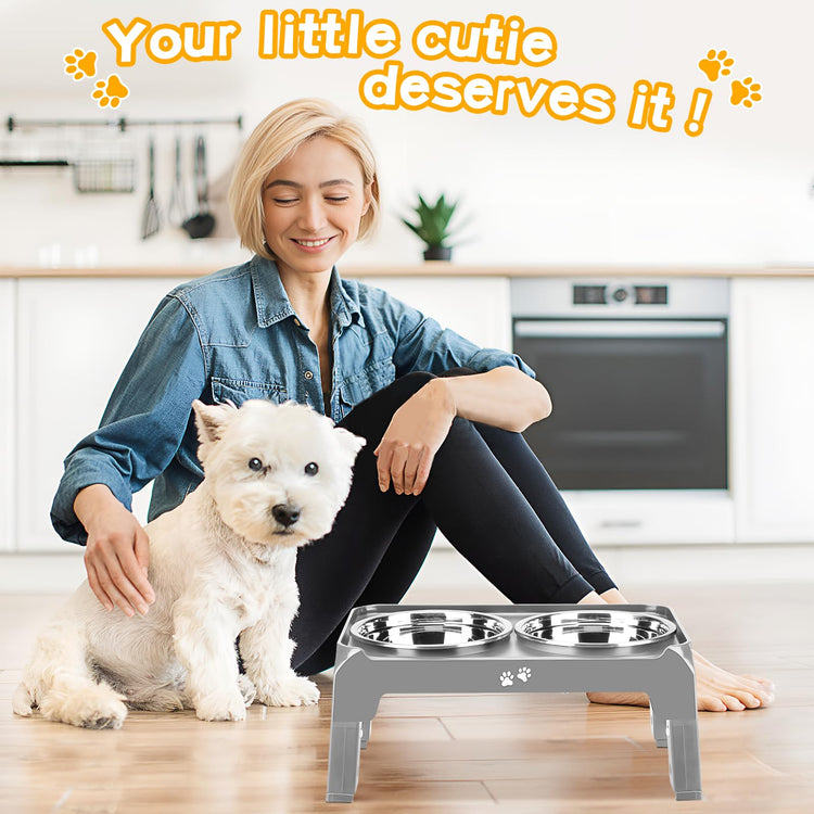 COMESOON Elevated Dog Bowls, 4 Height Adjustable Raised Bowl Stand with 2 Thick 50oz Stainless Steel Food Bowls Non-Slip Feeder Adjusts to 3.7'', 9.2'', 10.75'', 12.36'' Black, (DB-W01)