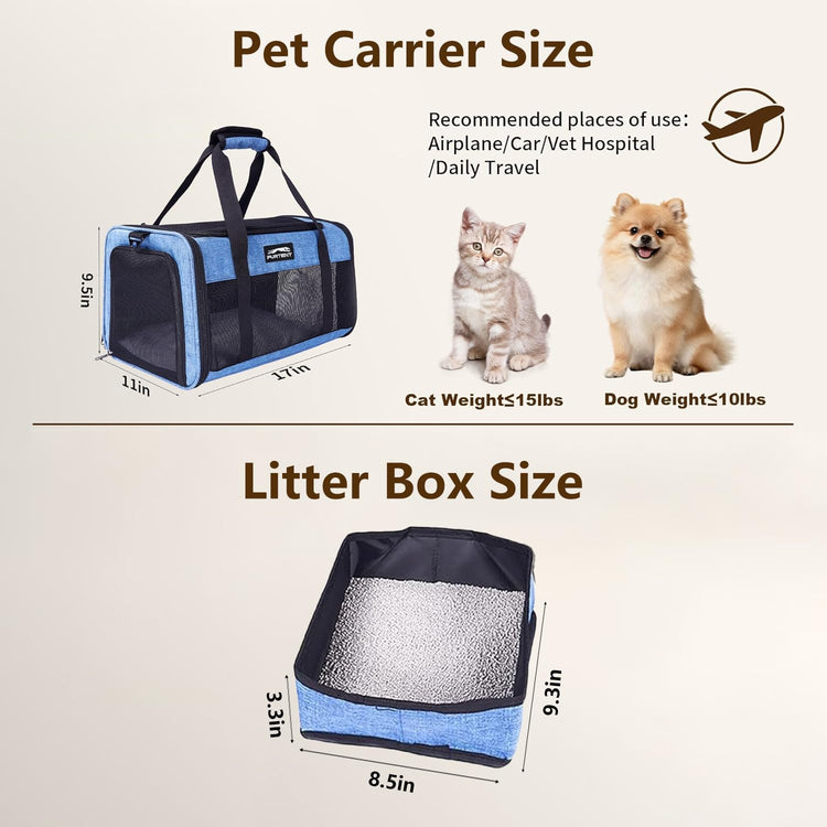 Pet Carrier Airline Approved, Soft Sided Cat Carrier for Small Pets up to 13 lbs, TSA Approved Dog Travel Bag with Foldable Bowl, Portable Soft Sided Pet Carrier for Kittens and Puppies
