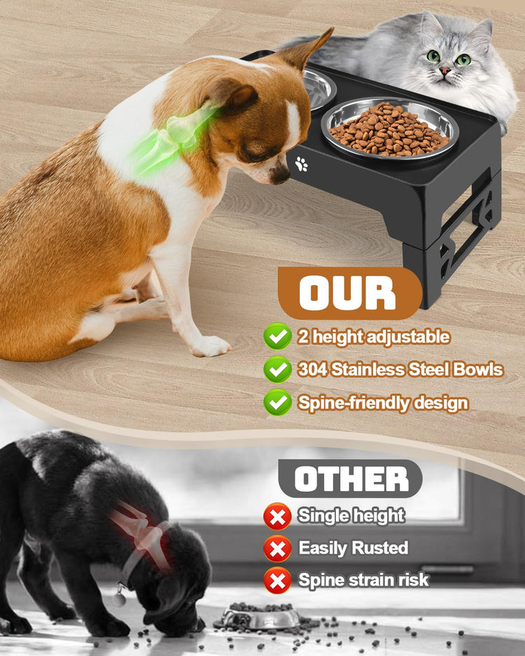 Jovrun Elevated Dog Bowls for Medium Large Size Dogs, Non-Slip Dog Feeder with 1*Stainless Steel Dishes & 1*Slow Feeder Bowl, 5 Heights Adjustable Raised Bowls to 3.15″-8.66″-9.84″-11.02″-12.2″