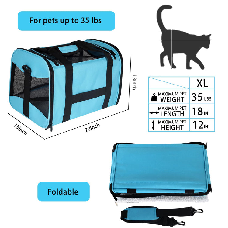 Cat Dog Carriers Soft-Sided Pet Carrier Large Cats for Medium Big Cat Small Dog Puppy up to 16lbs TSA Airline Approved Animal Collapsible Cat Carrier Carriers Travel Carrier Cat Bag (17x11x11)