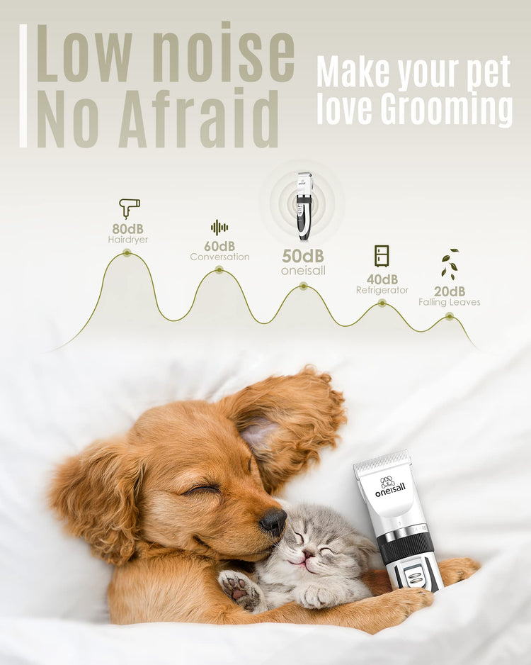 oneisall Dog Clippers Low Noise, Dog Grooming Kit with Rechargeable, Pet Shaver Cordless Electric Quiet Hair Clipper Set for Dogs Cats Pets（Gold）
