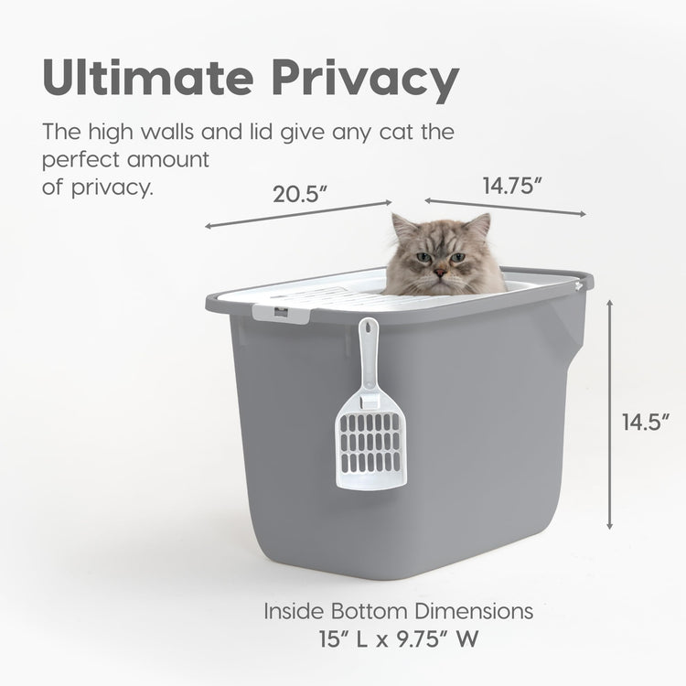 IRIS USA Cat Litter Box Large Open Top with High Sided Walls Tall Scatter Shield Scoop Included Easy Clean Plastic Pan Stain Resistant for Big Cats Kittens Indoor Multi-Cat Households