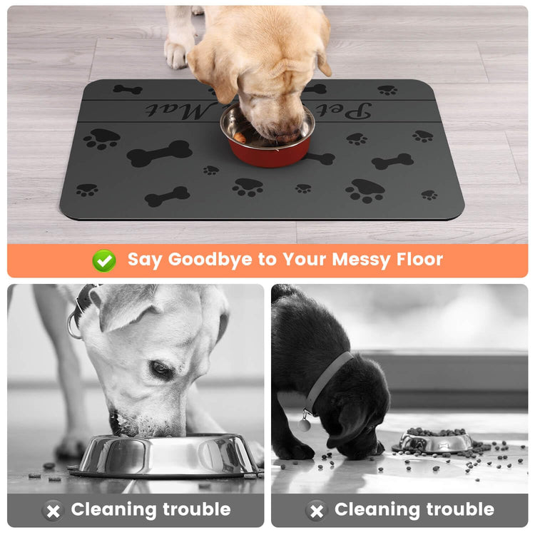 Pet Feeding Mat-Absorbent Pet Placemat for Food and Water Bowl, with Waterproof Rubber Backing, Quick Dry Water Dispenser Mat for Dog and Cat (20"x12", Striped Dark Gray)
