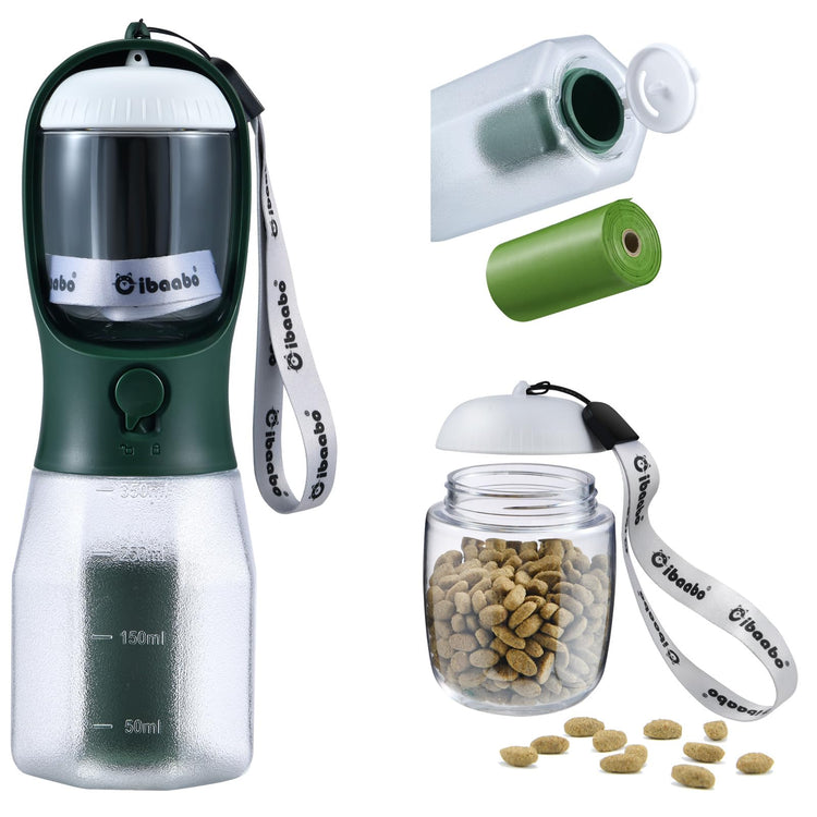 Cibaabo Dog Water Bottle with Food Container & Poop Bag Holder, Travel Water Bowl, Portable Pet Dispenser, Dog Gifts Stuff Accessories Items, Puppy Essentials for Yorkie Chihuahua Walking Hiking