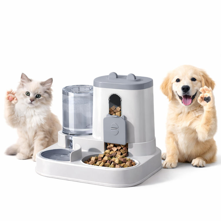 Automatic Dog Cat Feeder – 2-in-1 Cat Food and Water Bowl Set & Dog Food and Water Bowl Set, 800ml + 2.2L Gray