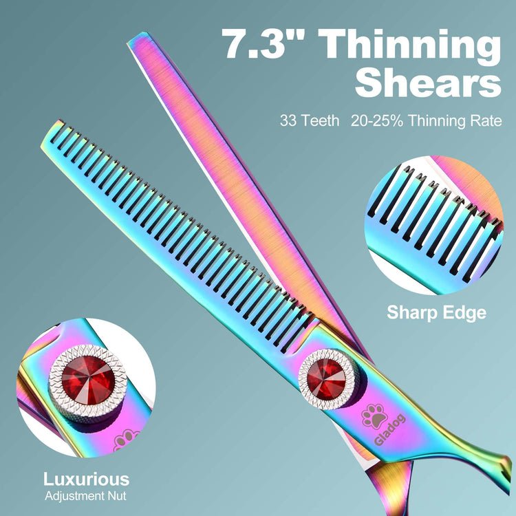 GLADOG Professional 5 in 1 Dog Grooming Scissors Set with Safety Round Tips, Sharp and Heavy-duty Pet Grooming Shears for Cats