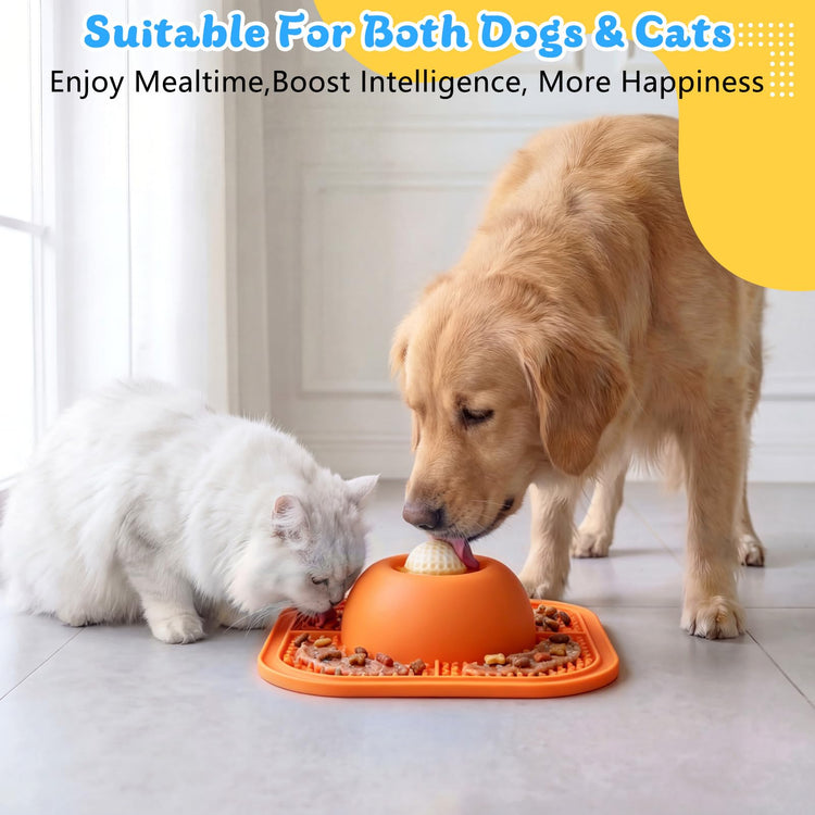 Slow Feeder Dog Bowls & Lick Mat for Liquid and Thick Treat, Anti-Slip Dog Lick Bowl with Interactive Rolling Ball, 5/6 Cup Pup Licking Toy for Large Medium Small Dogs and Cats Blue