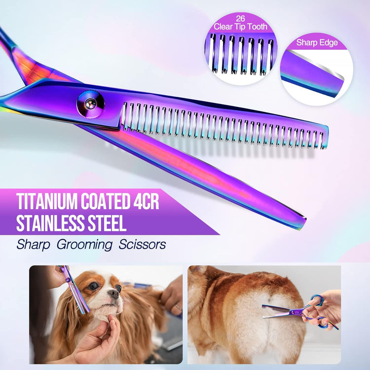Gimars Titanium Coated Professional 6 in 1 4CR Stainless Steel Dog Grooming Scissors with Safety Round Tip, Heavy Duty Pet Grooming Scissor for Dogs, Cats and Other Animals