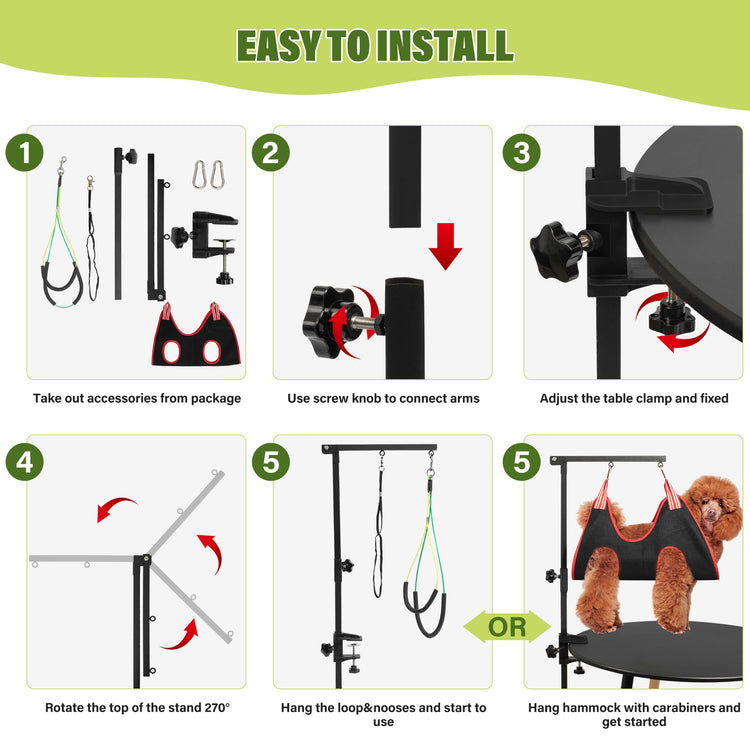 Dog Grooming Arm with Pet Grooming Hammock, getlstub 35" Pet Grooming Table Arm with Adjustable No Sit Haunch Holders, Dog Grooming Stand with Loop Noose for Small and Medium Pets