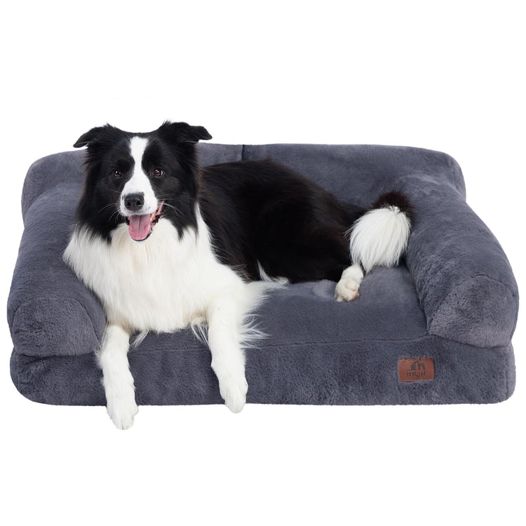 Hollypet Fluffy Dog Cat Bed Pet Couch Beds Plush Soft Warming Machine Washable Puppy Bed with Non-Slip Bottom for Cats and Small Medium Dogs up to 25 lbs, Gray, 24" L x 18" W x 10" Th