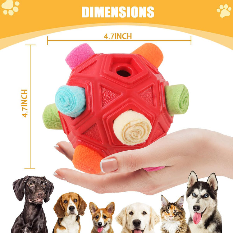 Dog Snuffle Ball-Interactive Puzzle Dog Toys Encourage Natural Foraging Skills Slow Feeder for Training and Stress Relief, Cloth Strip Hiding Food Chew Toys with Squeaky Carrot Toy for Any Size