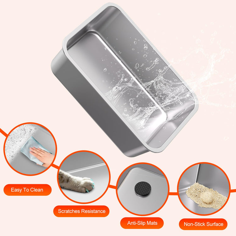 2PACK Stainless Steel Litter Box, Metal Litter Boxs with Lid High Sides, XL Extra Large Litter Box for Big Cats, Never Absorbs Odors, Leak-Proof, Stain-Free, Rust-Free, Easy to Clean, Scoop Included