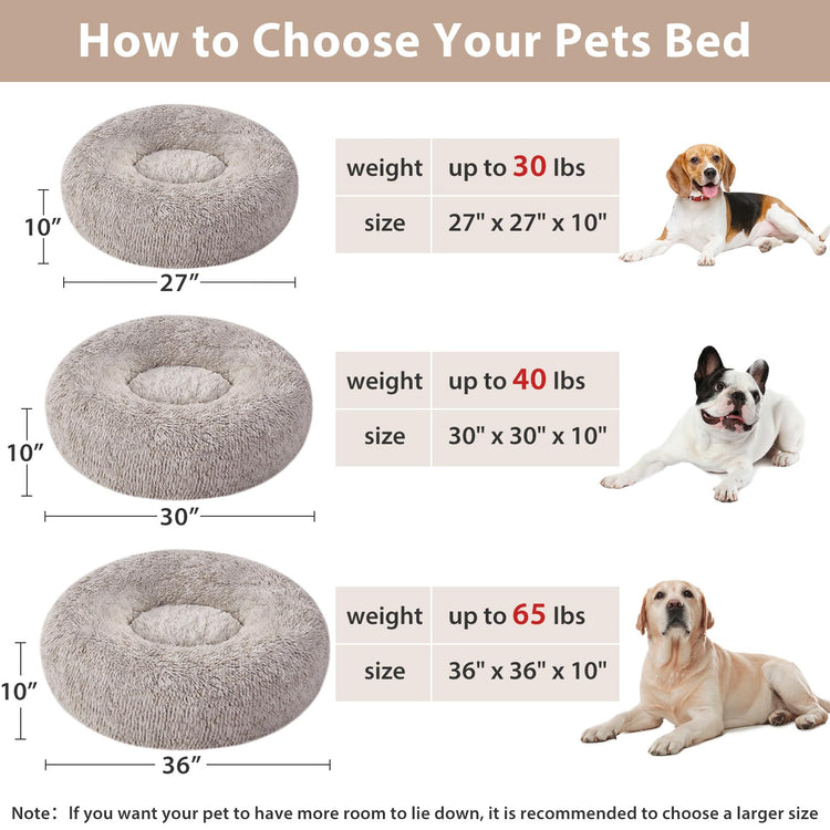 WNPETHOME Calming Dog Bed & Cat Bed, Anti-Anxiety Donut Small Dog Bed, Fluffy Faux Fur Cats Cushion Puppy Bed for Small Pets and Cats (24 x 24 inch, Light Coffee)