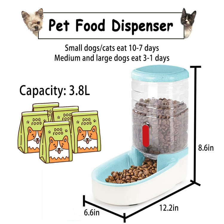 kathson Automatic Cat Feeder 1 Gallon Gravity Dog Food Dispenser Large Capacity Self Feeding Pet Food Bowl Station for Puppy Kitten Rabbit Green