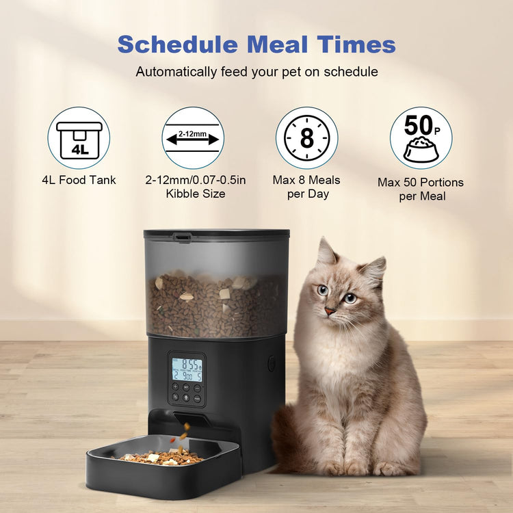 ANDOLL HOME Automatic Cat Feeder, 4L Cat Food Dispenser with 10s Voice Recorder, Pet Feeder up to 8 Meals per Day, Timed Dog Feeder with Dry Food Sealed Ring