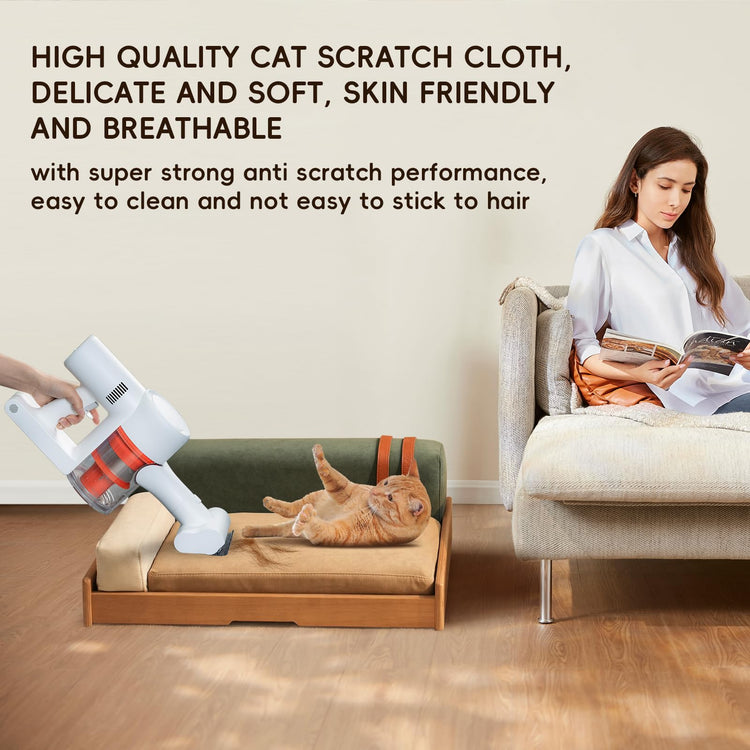 GDFStudio 27.6" Wooden Pet Bed for Cats and Dogs, Oak Veneer Frame with Washable Cushion, Scratch-Resistant Fabric, Elevated Pet Sofa Bed with Hanging Toy and Non-Slip Feet for Medium to Large Pets