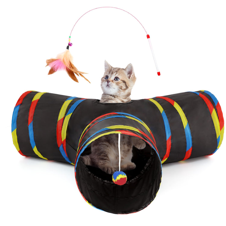 Tempcore Pet Cat Tunnel Tube Cat Toys 3 Way Collapsible, Tunnels for Indoor Cats，Kitty Bored Peek Hole Toy Ball Cat, Puppy, Kitty, Kitten, Rabbit