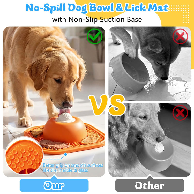 Slow Feeder Dog Bowls & Lick Mat for Liquid and Thick Treat, Anti-Slip Dog Lick Bowl with Interactive Rolling Ball, 5/6 Cup Pup Licking Toy for Large Medium Small Dogs and Cats Blue