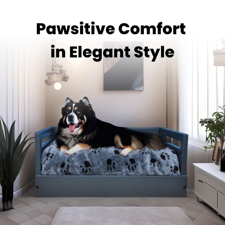 Iconic Pet Sassy Paws Wooden Pet Bed with Paw Printed Comfy Cushion for Dogs & Cats in Varying Sizes & Colors, Small-Rustic Brown