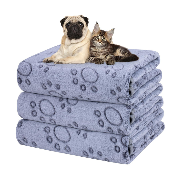 Dono 1 Pack 3 Dog Blankets, Soft Fluffy Fleece Pet Blanket Warm Sleep Mat Paw Print Design Puppy Kitten Throw Blanket Doggy Mat Blanket for Dogs