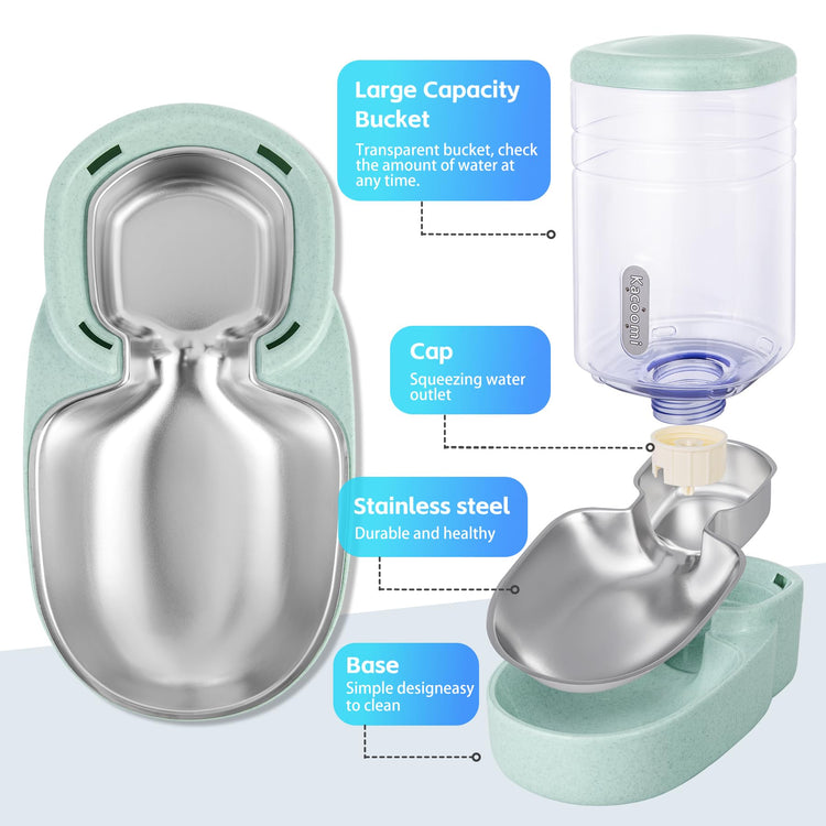 Kacoomi Automatic Dog Cat Feeder and Water Dispenser Gravity Food Feeder and Waterer Set with Pet Food Bowl for Small Medium Dog Puppy Kitten, Large Capacity 1 Gallon x 2