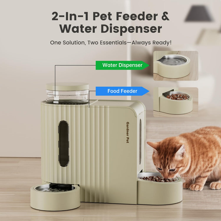 Gardner Pet Automatic Gravity Cat Food Feeder and Water Dispenser Stainless Steel Two-in-One Set Large Capacity Dispenser for Pets Dogs, Puppies, Kittens-(0.8 Gallons x 2)