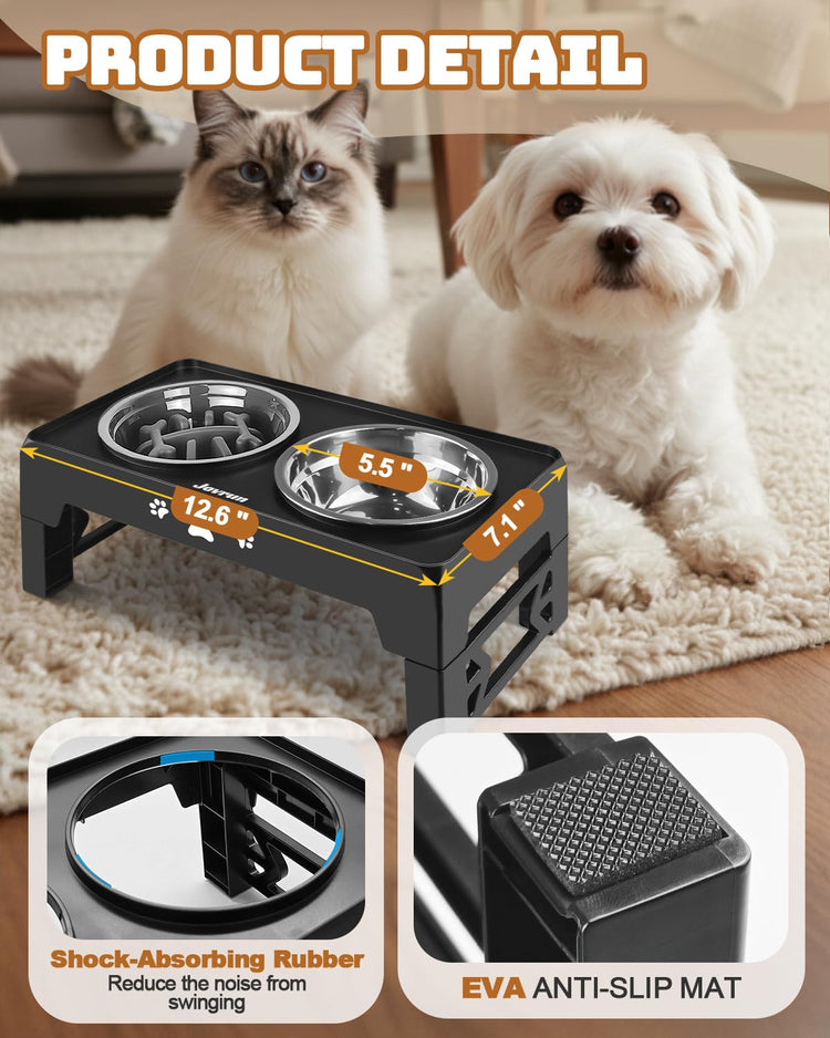 Jovrun Elevated Dog Bowls for Medium Large Size Dogs, Non-Slip Dog Feeder with 1*Stainless Steel Dishes & 1*Slow Feeder Bowl, 5 Heights Adjustable Raised Bowls to 3.15″-8.66″-9.84″-11.02″-12.2″