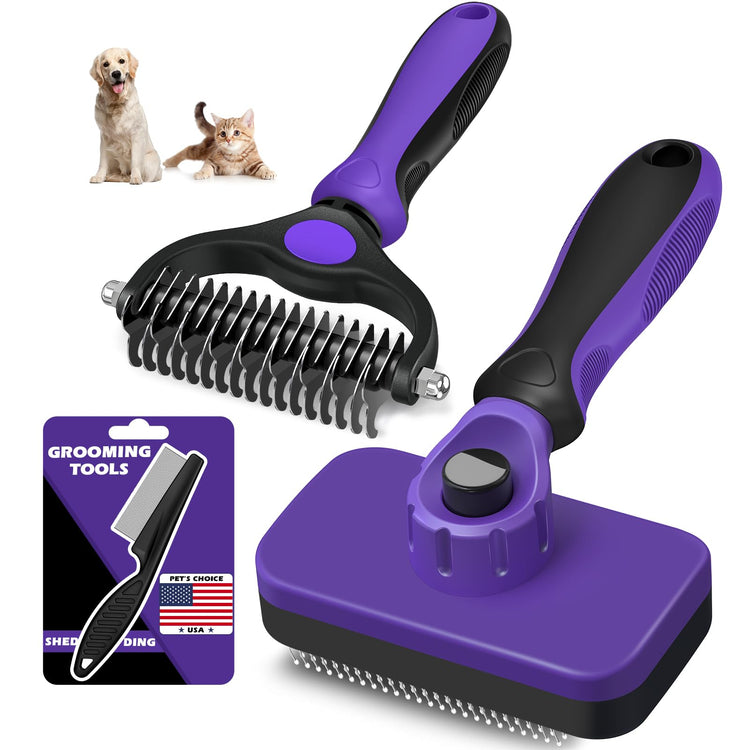 Augwind 7 in 1 Pet Grooming Kit - Dog&Cat Comb, Deshedding Brush, Nail Clipper with File, Bath Brush - Premium Pet Supplies (Blue)