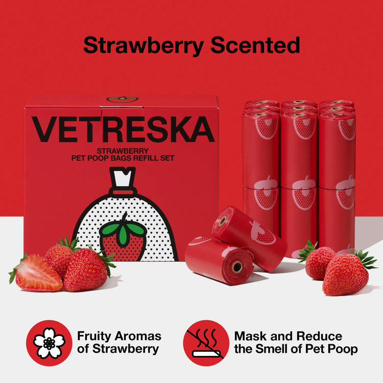 VETRESKA Dog Poop Bag Dispenser with Cherry Blossom Scented Poop Bags, Leak Proof and Extra Thick Pet Waste Bags, 1 Poop Bag Holder and 105 Bags for Dog Walking and Cats Litter, Pink