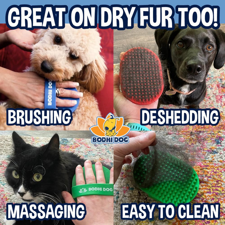 Bodhi Dog Shampoo Brush - Pet Grooming & Bath Supplies for Dogs and Cats - Bath Brush for Long & Short Hair - Premium Scrubber for Shower, Bathing & Massage (One Pack, Silver Glitter)