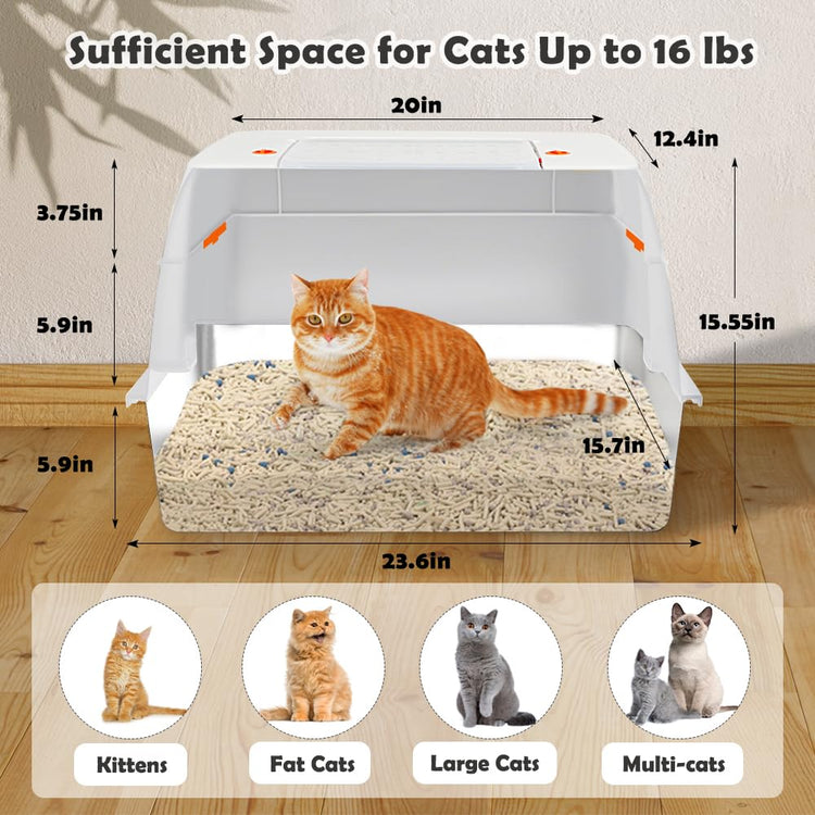Vivifying Stainless Steel Litter Box, XL Side Entry Extra Large Litter Box with Lid for Big Cats & Kitty, Removable Enclosed Metal Cat Pan with High Sided Enclosure, Scoop (Black)