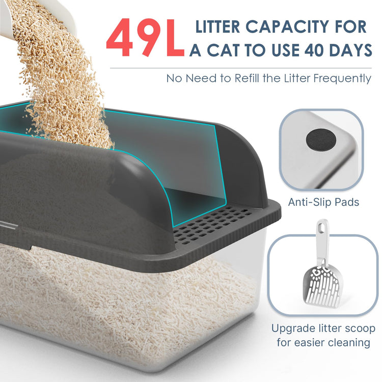 Extra Large Stainless Steel Litter Box with Lid, High Sides Enclosed Cat Litter Box for Big Cats & High Peeing, Anti-Leak & Odor Control Metal Litter Pan, Easy Clean Non-Stick Kitty Litter Box