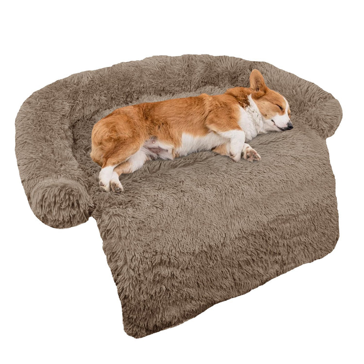 Calming Dog Bed Fluffy Plush Dog Mat for Furniture Protector with Removable Washable Cover for Large Medium Small Dogs and Cats (Small(35x31x5), Light Grey)