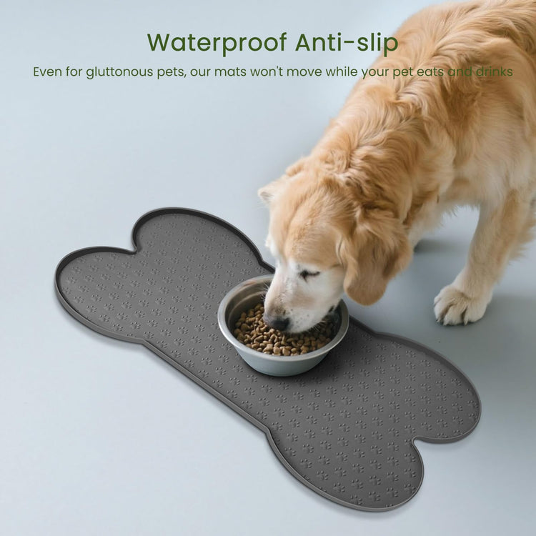PWTAA Dog Food Mat Anti-Slip Silicone Dog Bowl Mat Thicker Pet Placemat Waterproof Cat Feeder Pad with Raised Edge Puppy Kitten Feeding Mats Suitable Small Medium-Sized Dogs Cats Eating Tray