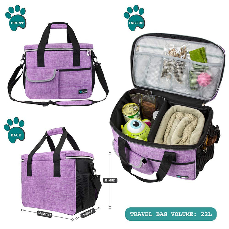 PetAmi Dog Travel Bag Organizer, Pet Travel Kit with 2 Food Containers & 2 Collapsible Dog Bowls, Pet Supplies Tote with Luggage Sleeve, Weekend Road Trip Camping Essentials, Dark Gray, Medium